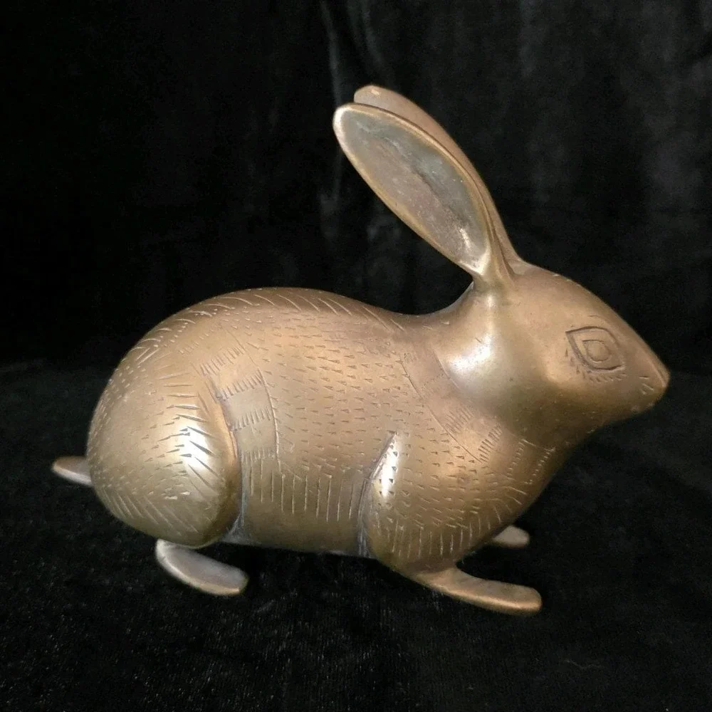 Vintage Vaishali Brass Bunny Etched Rabbit Figurine Paperweight. India